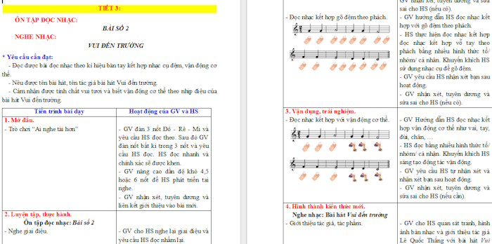 Giáo án Âm nhạc 2 Ôn tập đọc nhạc Bài số 2. Nghe nhạc Vui đến trường