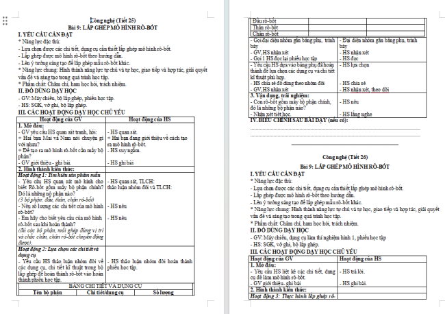 Giáo án Công nghệ 4 Bài 9