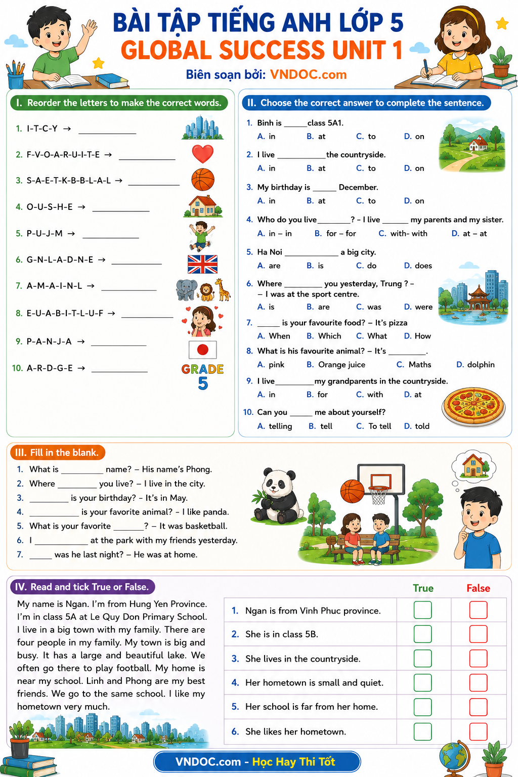 Bài tập tiếng Anh 5 Global Success Unit 1 All about me!