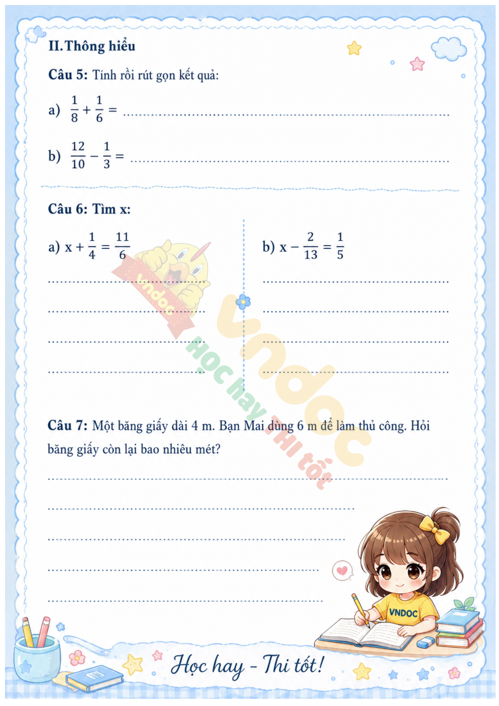 bai tap toan lop 5 bai 6 cong tru hai phan so h2*951240