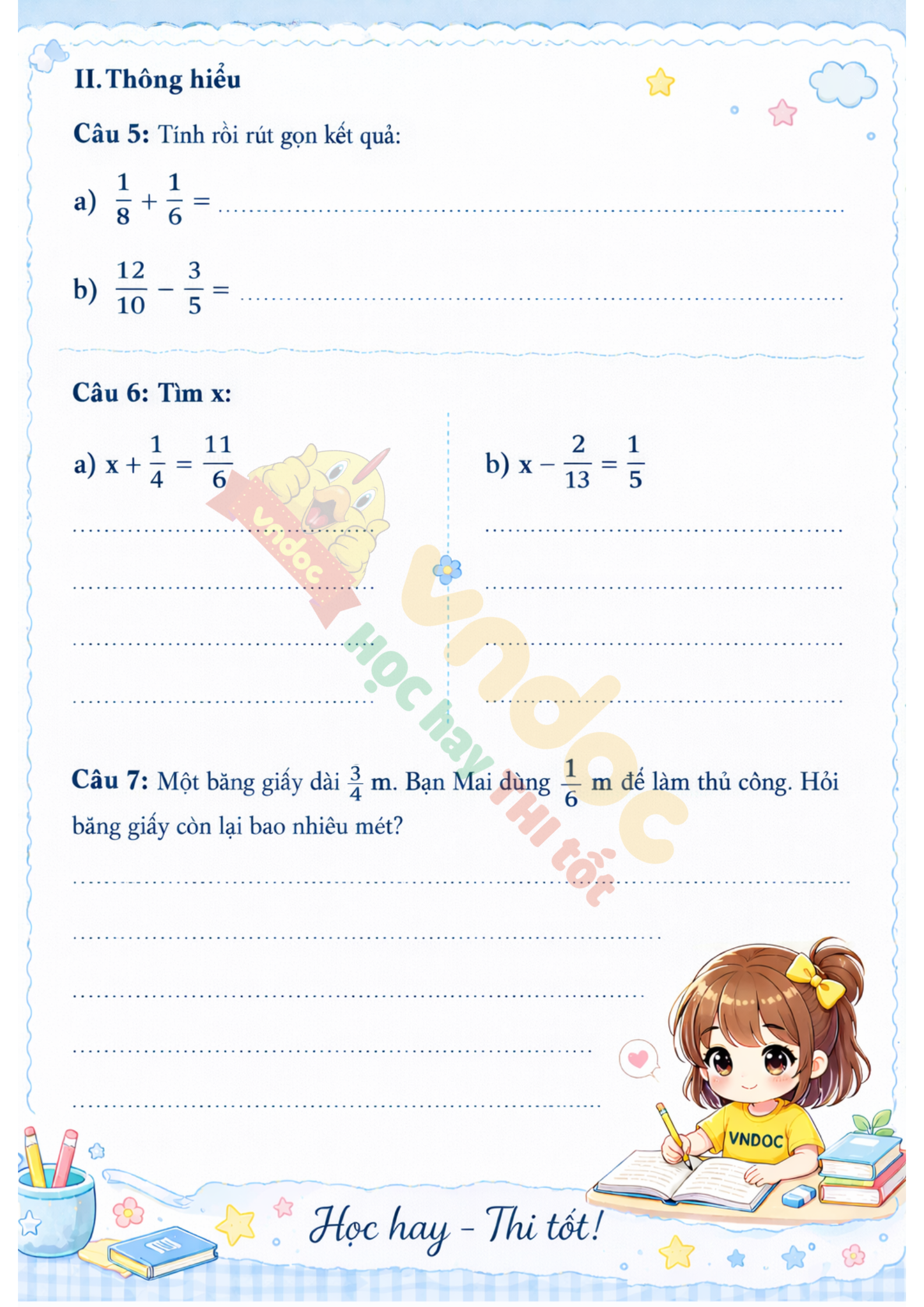 bai tap toan lop 5 bai 6 cong tru hai phan so h3*951241