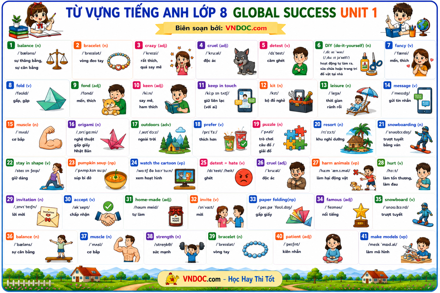 Từ vựng tiếng Anh 8 Global Success học kì 1