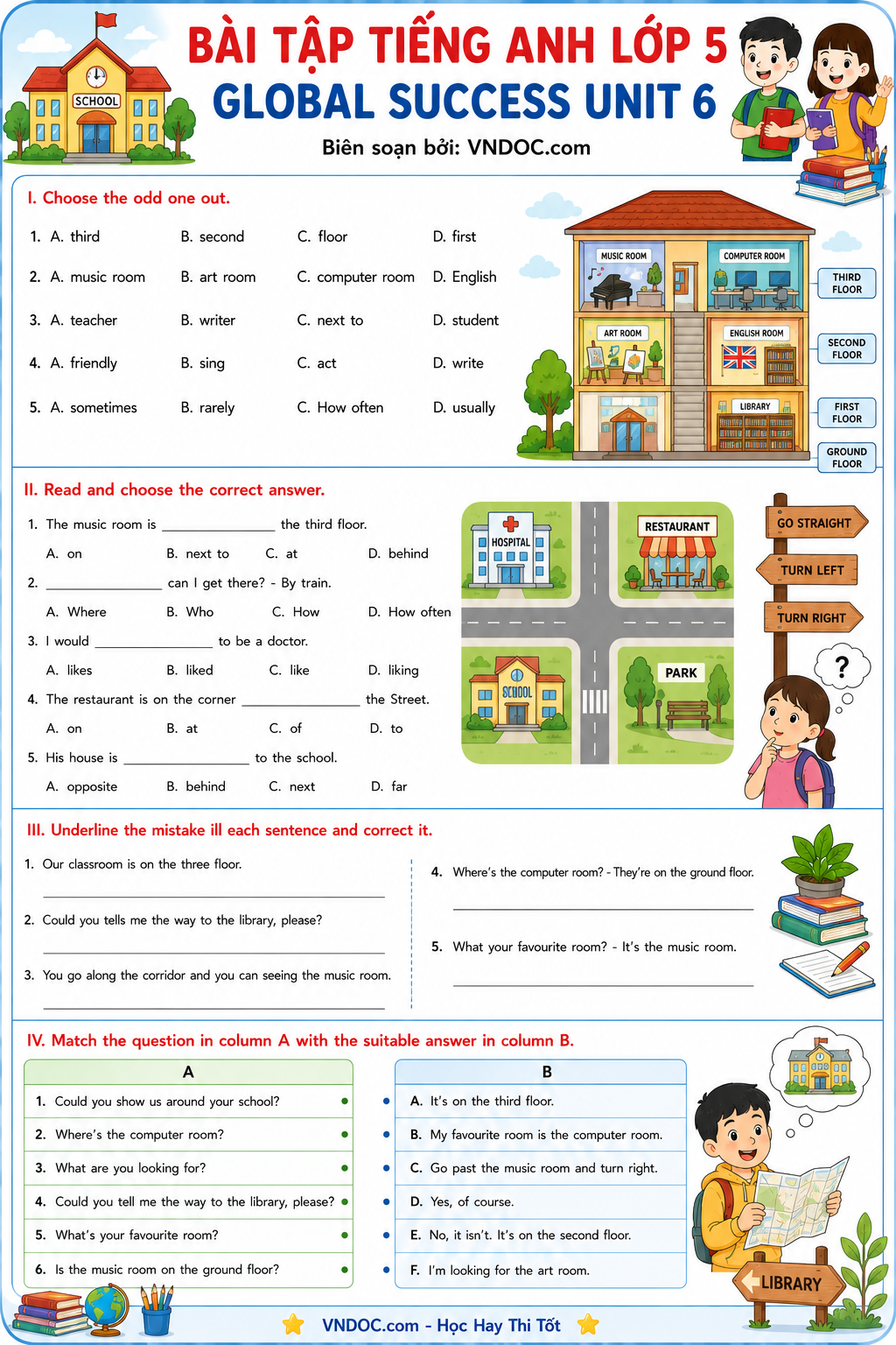 Bài tập tiếng Anh 5 Global Success Unit 6 Our school rooms