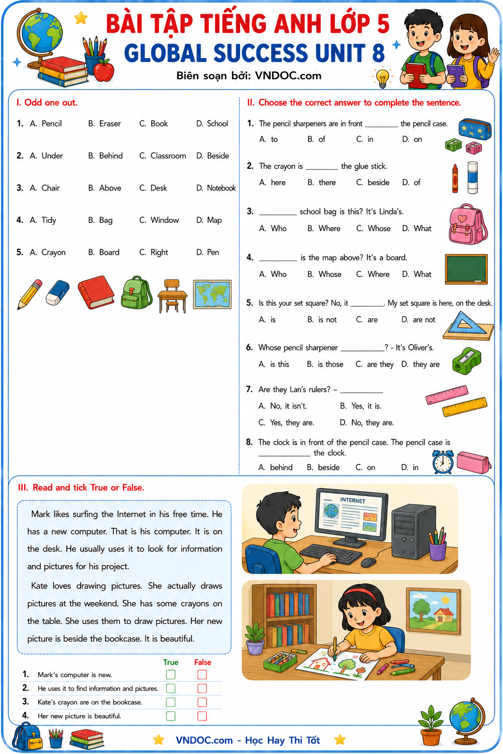 Bài tập tiếng Anh 5 Global Success Unit 8 In our classroom