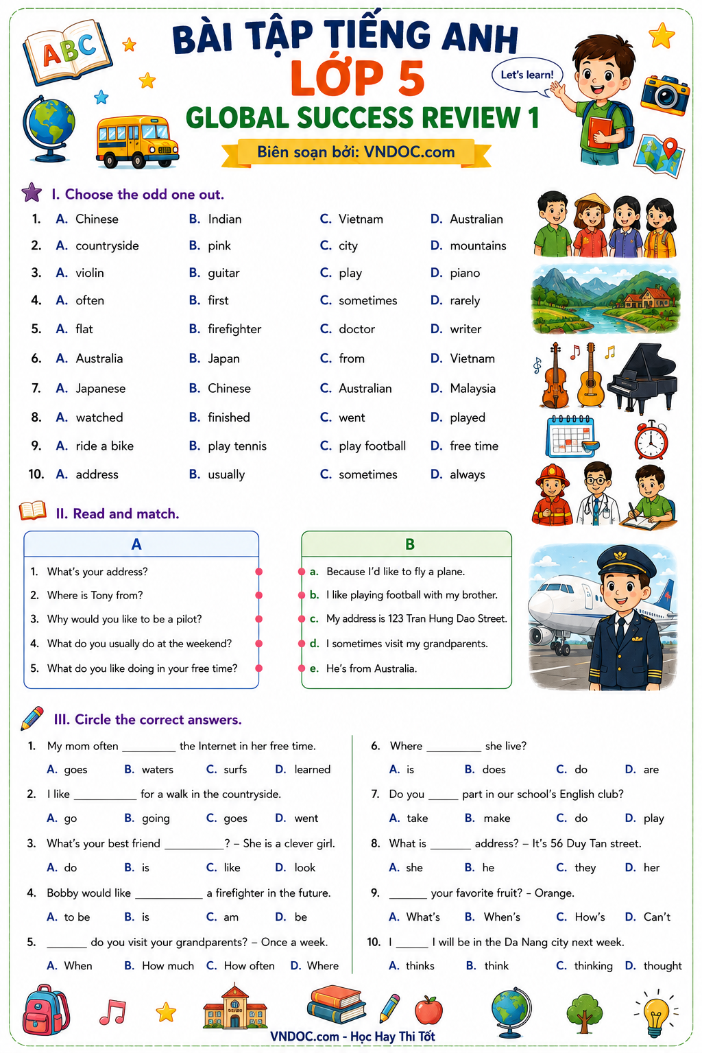 Bài tập tiếng Anh 5 Global Success Review 1