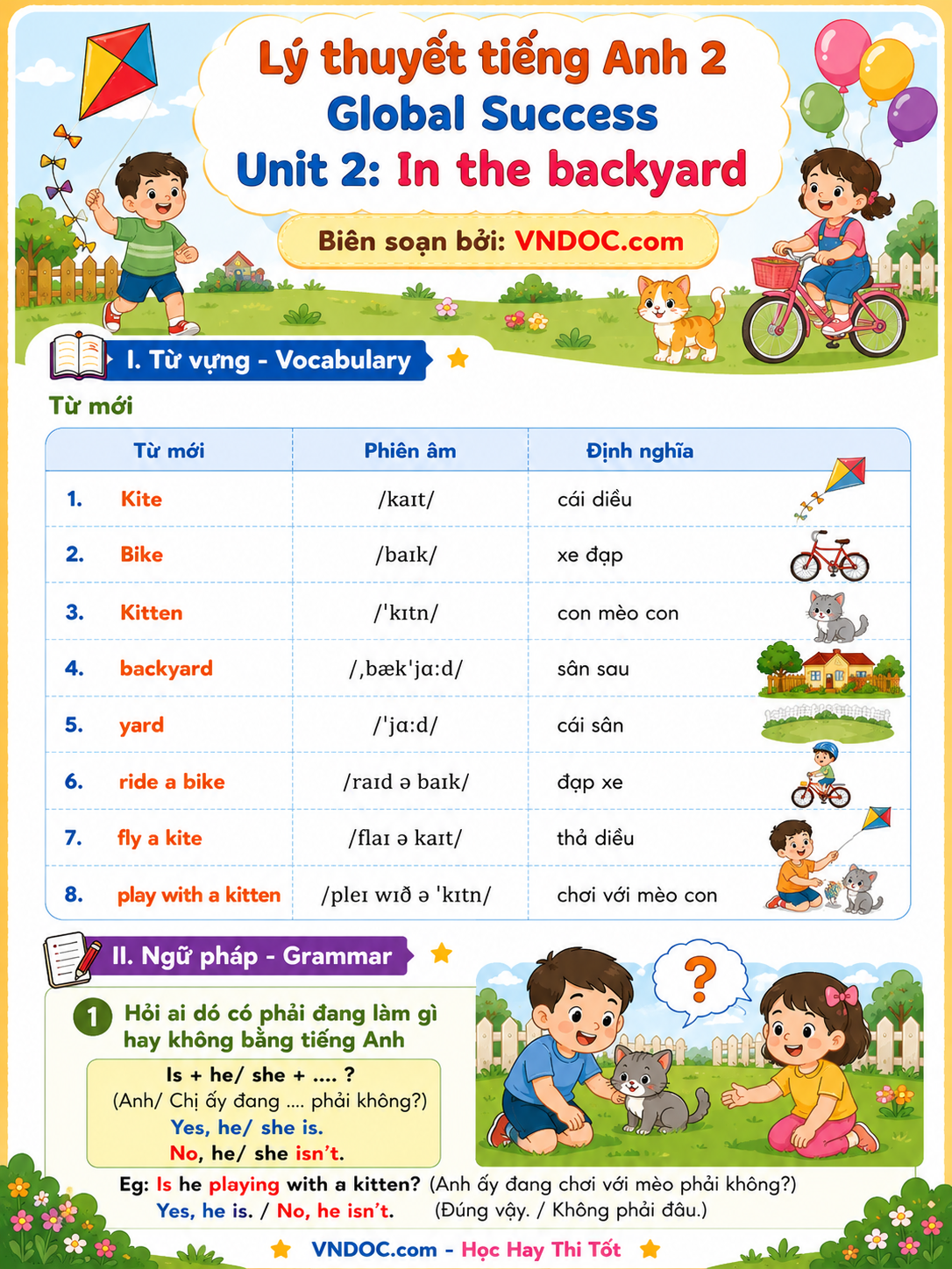 Từ vựng - Ngữ pháp tiếng Anh 2 Unit 2 In the backyard