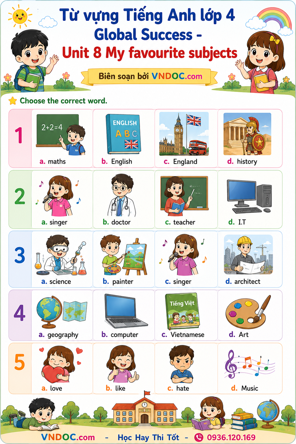 Từ vựng Unit 8 lớp 4 Global Success