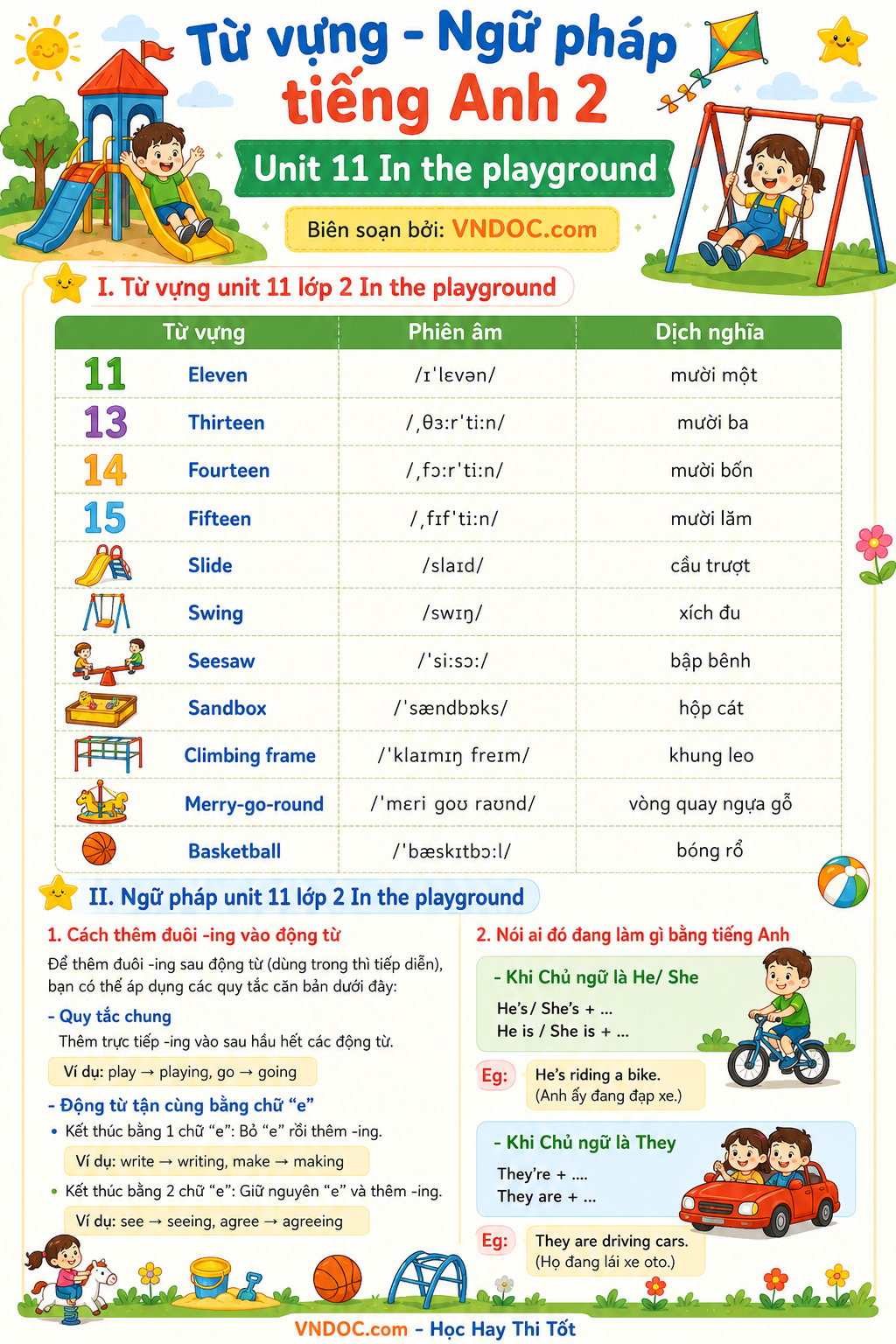 Từ vựng - Ngữ pháp tiếng Anh 2 Unit 11 In the playground