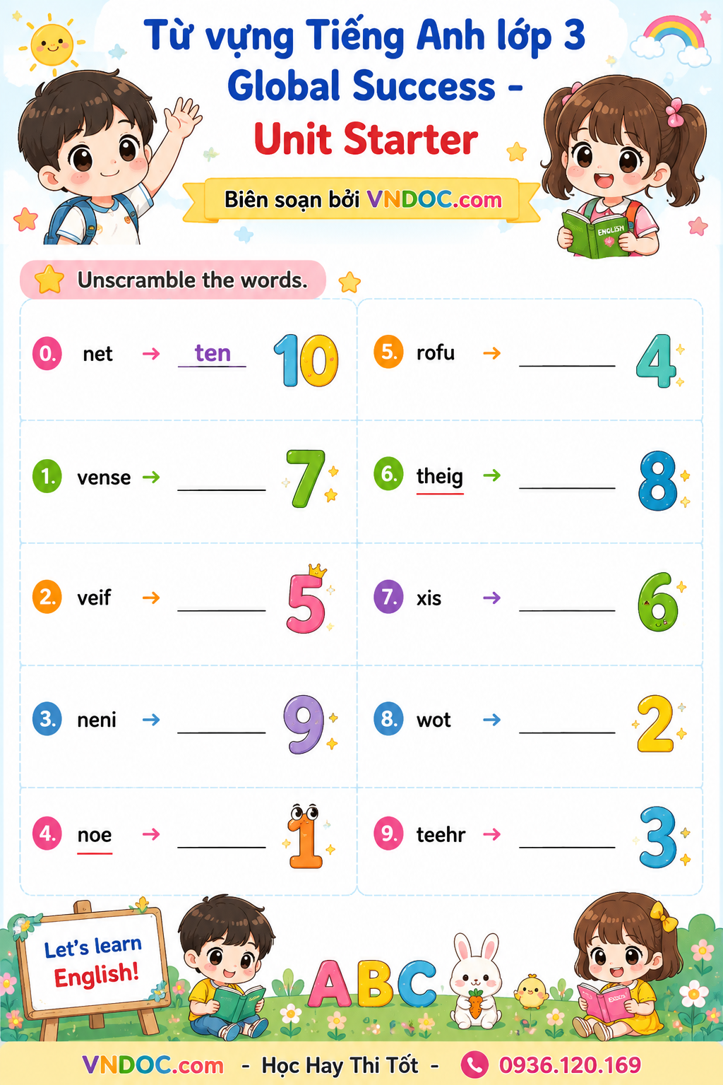 Từ vựng Unit Starter lớp 3 Global Success