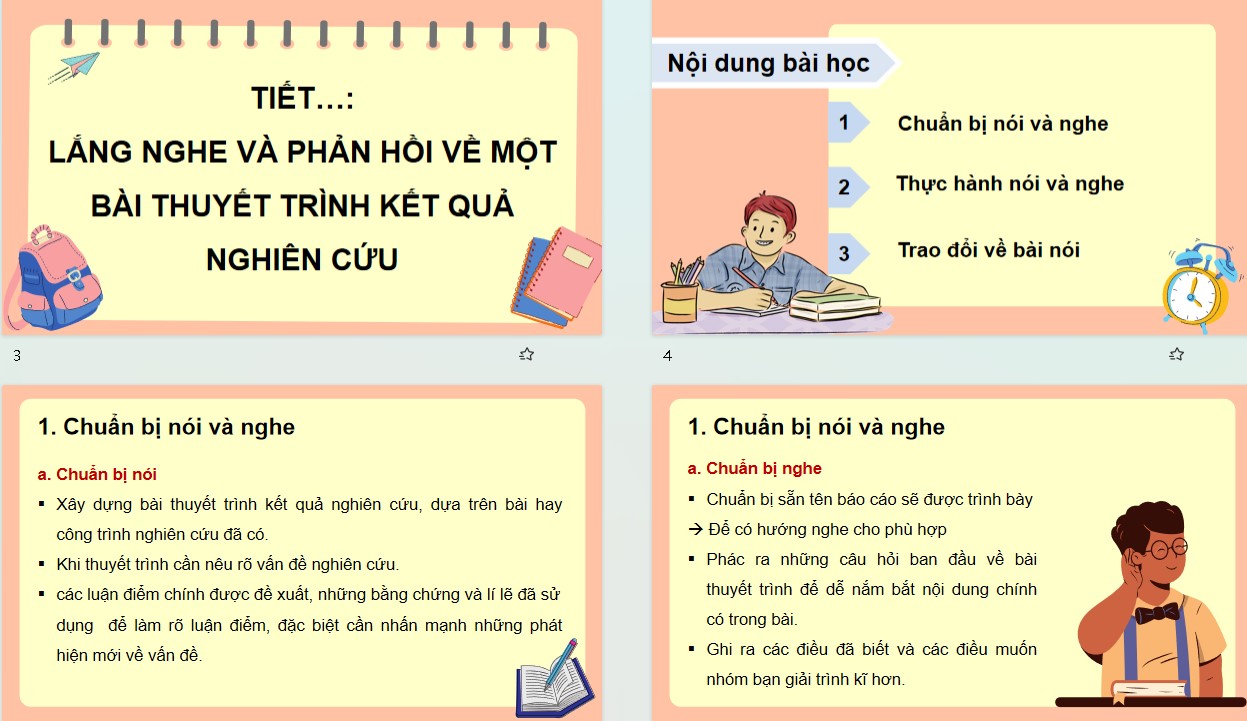 Giáo án PPT Văn 10 KNTT Bài Lắng nghe và phản hồi về nội dung một bài thuyết trình kết quả nghiên cứu