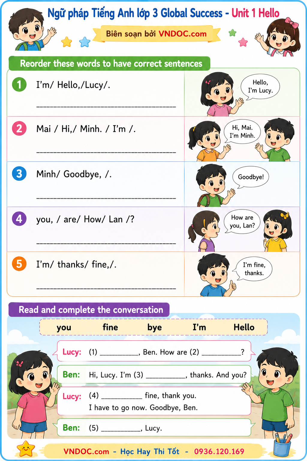 Ngữ pháp Unit 1 lớp3 Global Success