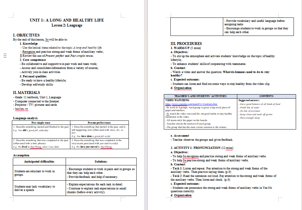Giáo án Tiếng Anh 11 Unit 1: Language