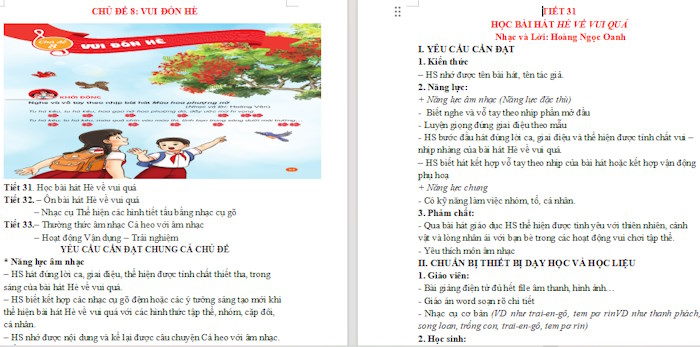 Giáo án Âm nhạc 3 Chủ đề 8 Tiết 31: Học bài hát Hè về vui quá