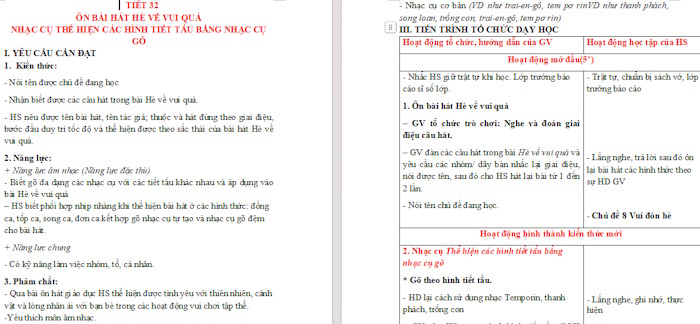 Giáo án Âm nhạc 3 Chủ đề 8 Tiết 32: Ôn bài hát Hè về vui quá. Nhạc cụ Thể hiện các hình tiết tấu bằng nhạc cụ gõ