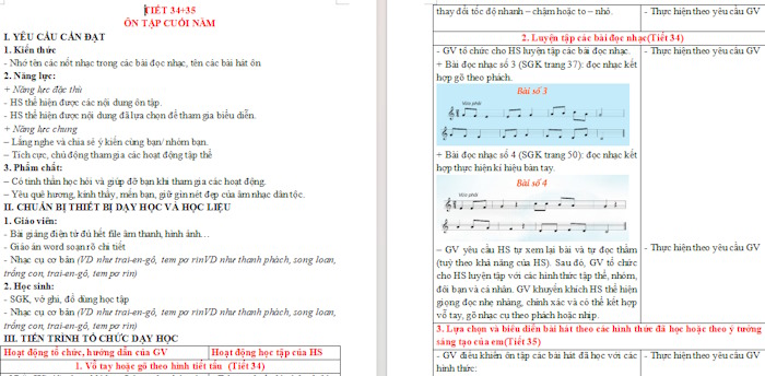 Giáo án Âm nhạc 3 Tiết 34, 35: Ôn tập cuối năm học