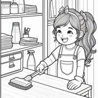 Tranh tô màu bé làm việc nhà