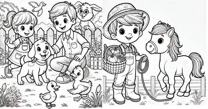 Tranh tô màu bé chăm sóc động vật