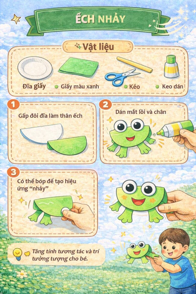 Làm ếch nhảy từ đĩa giấy