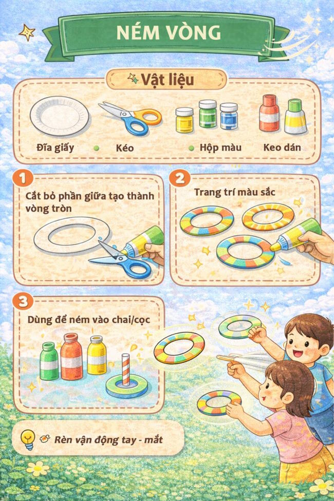Làm đồ chơi ném vòng từ đĩa giấy