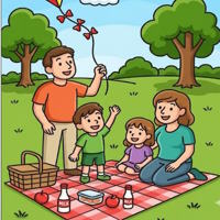 Tranh tô màu picnic mùa hè đáng yêu cho bé mầm non