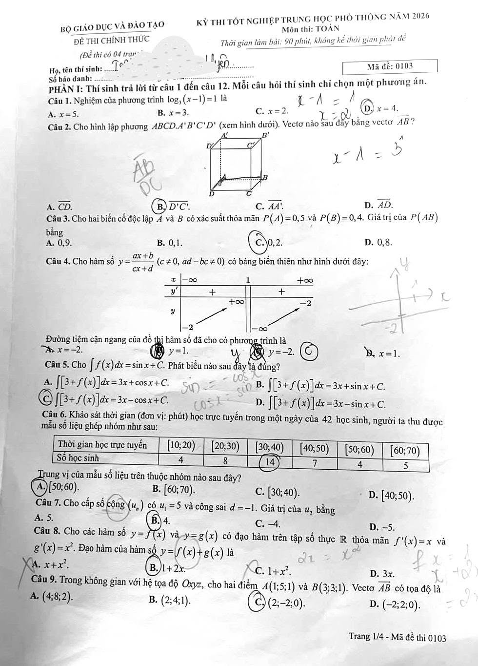 Đề thi tốt nghiệp môn Toán