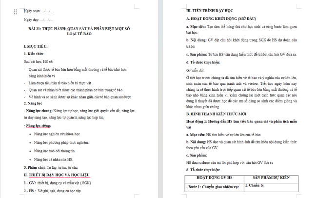 Giáo án Khoa học tự nhiên 6 Bài 21