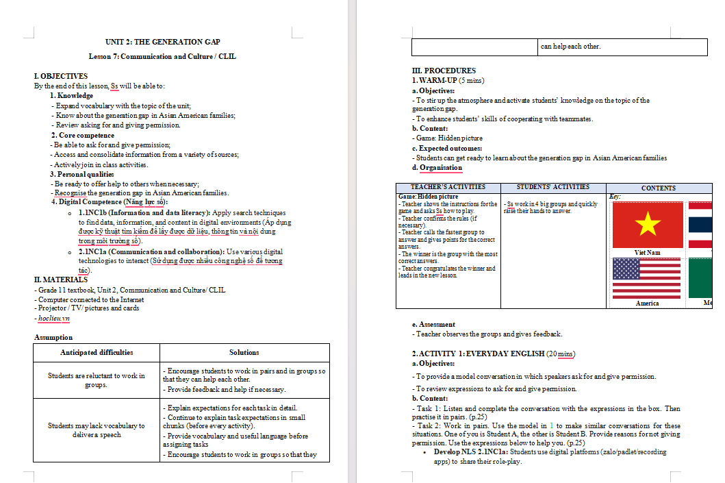 KHBD Tiếng Anh 11 Unit 2: Communication and Culture