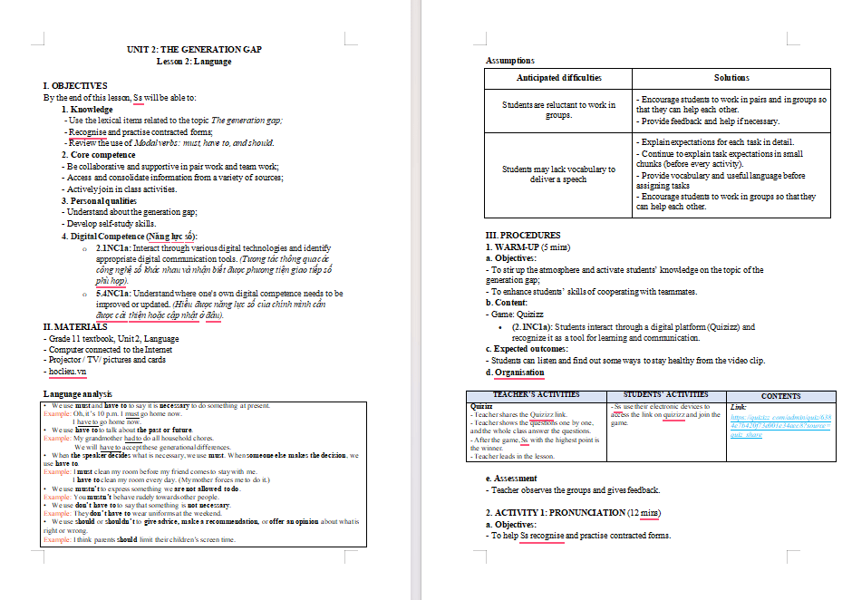 KHBD Tiếng Anh 11 Unit 2: Language