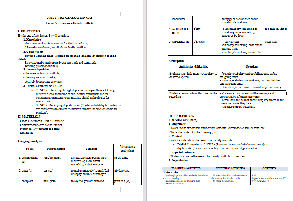 KHBD Tiếng Anh 11 Unit 2: Listening