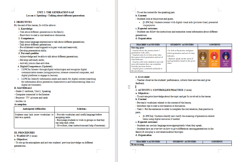 KHBD Tiếng Anh 11 Unit 2: Speaking