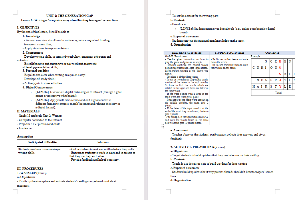 KHBD Tiếng Anh 11 Unit 2: Writing 