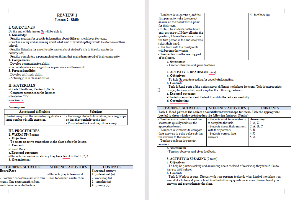 Tiếng Anh 9 Review 1: Skills