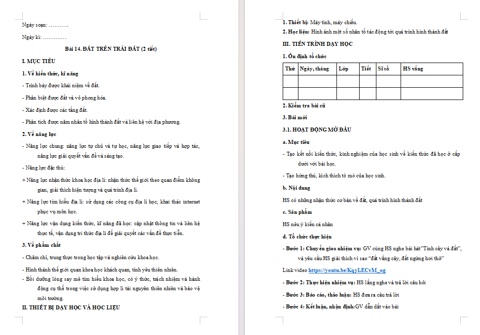 Giáo án Địa lí 10 Bài 14