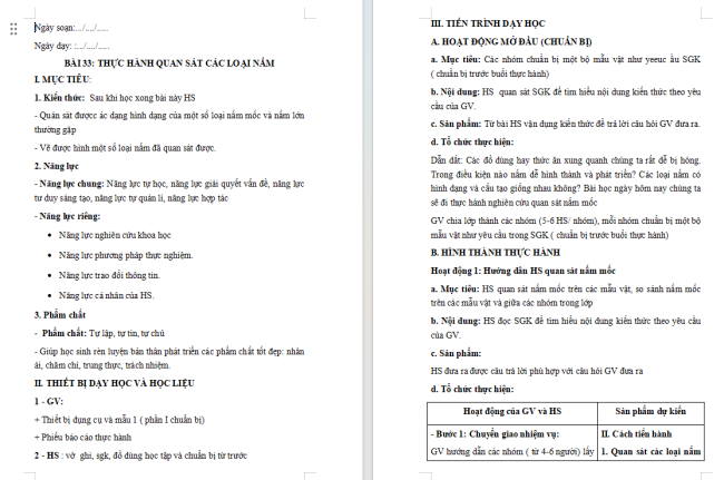 Giáo án Khoa học tự nhiên 6 Bài 32