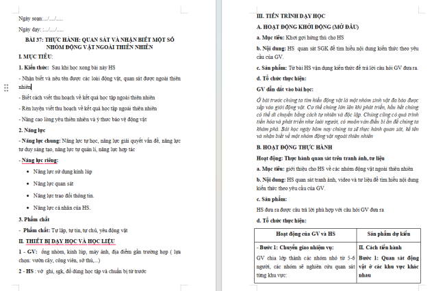 Giáo án Khoa học tự nhiên 6 Bài 37