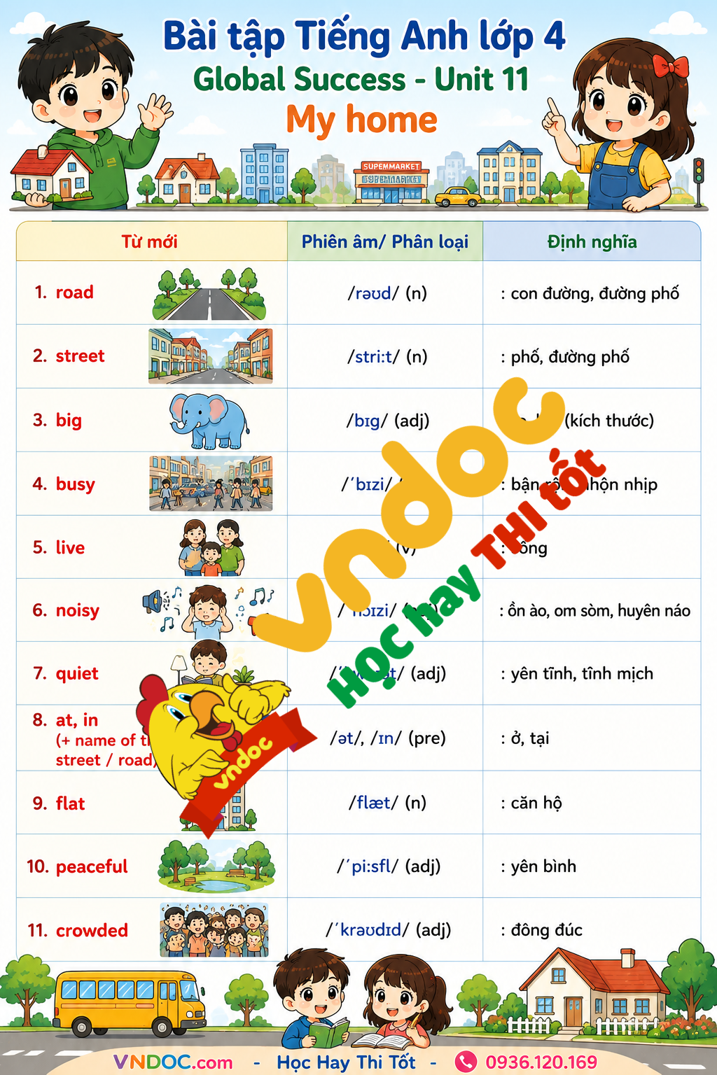 Từ vựng Unit 11 lớp 4 Global Success