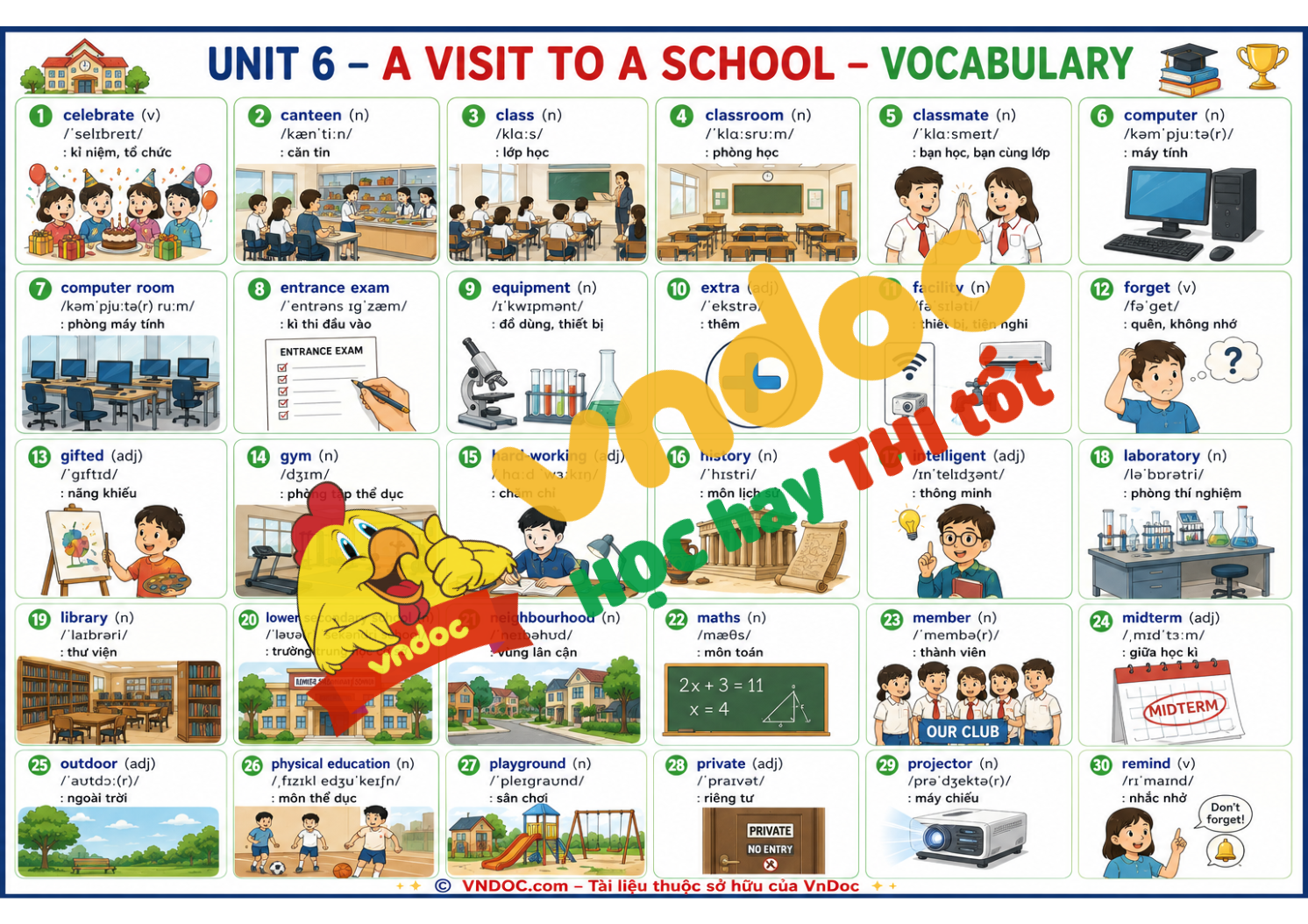Từ vựng Unit 6 lớp 7 