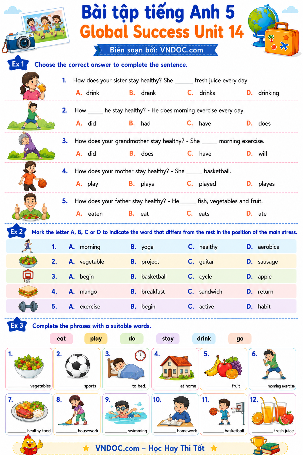 Bài tập tiếng Anh 5 Global Success Unit 14 Staying healthy