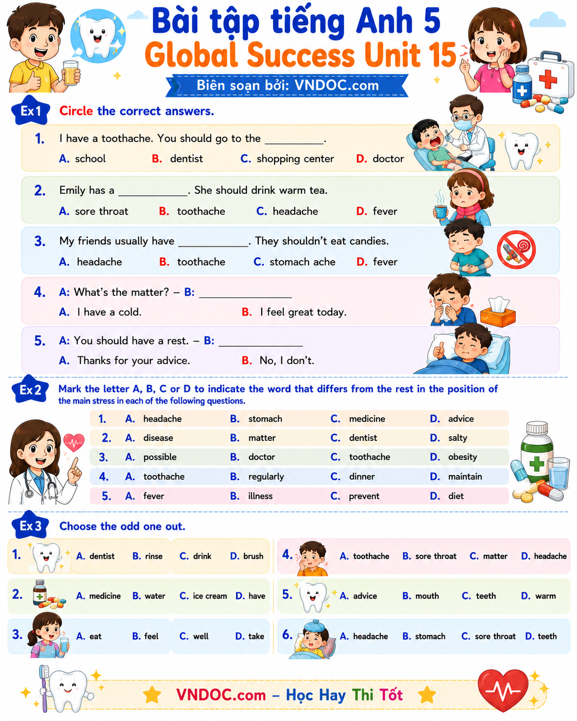 Bài tập tiếng Anh 5 Global Success Unit 15 Our health
