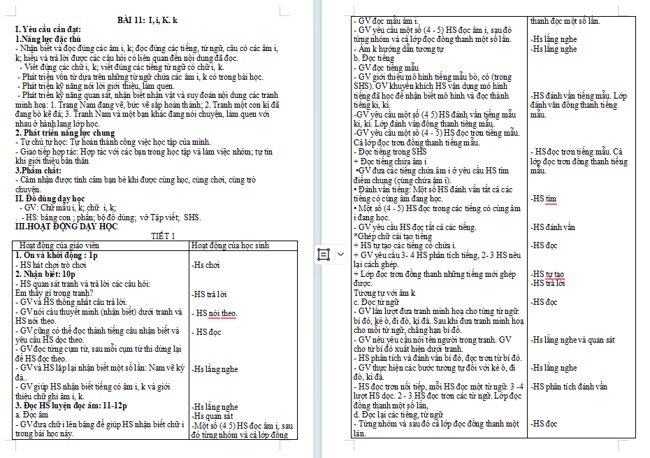 Giáo án Tiếng Việt 1 Bài 11