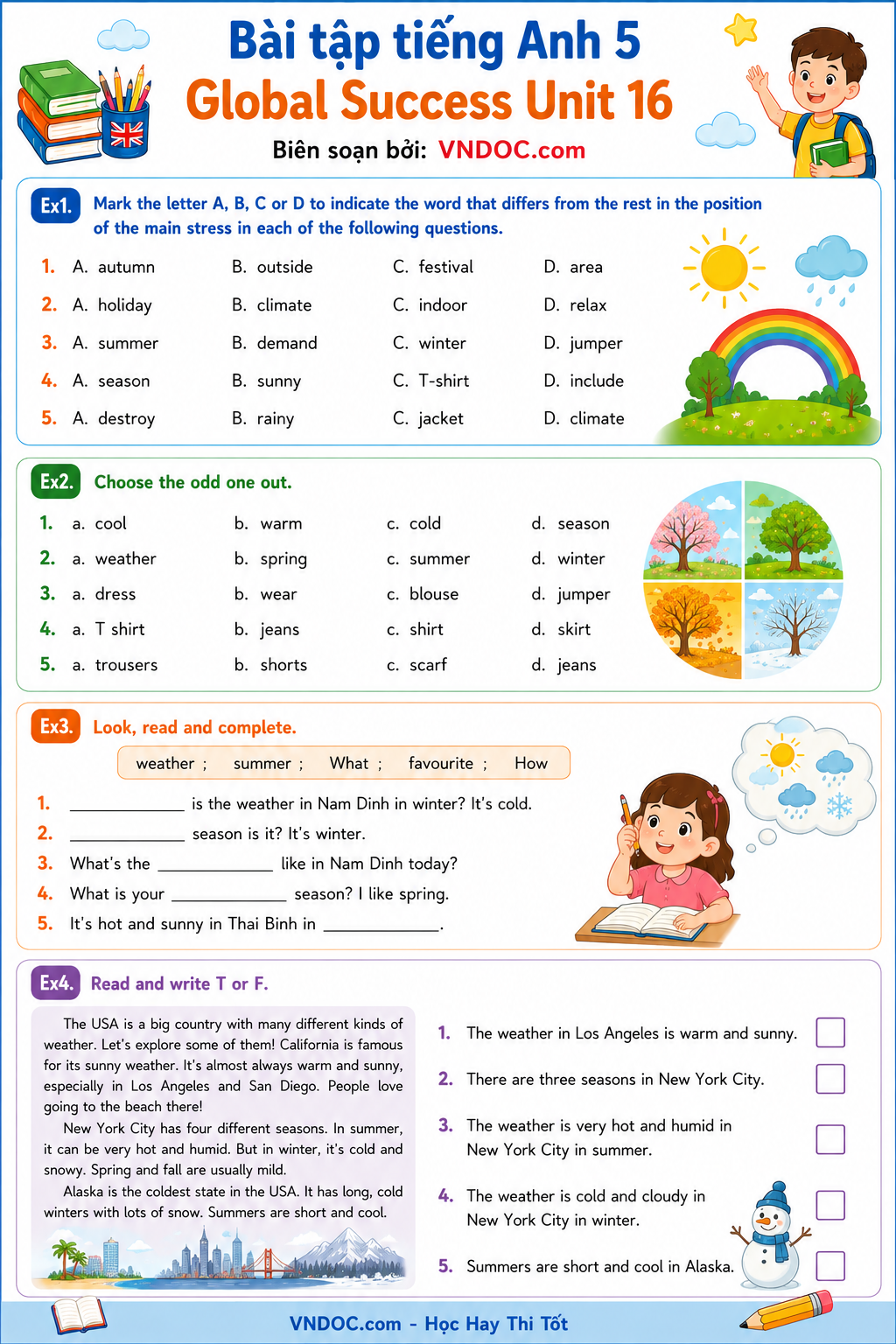 Bài tập tiếng Anh 5 Global Success Unit 16 Seasons and the weather