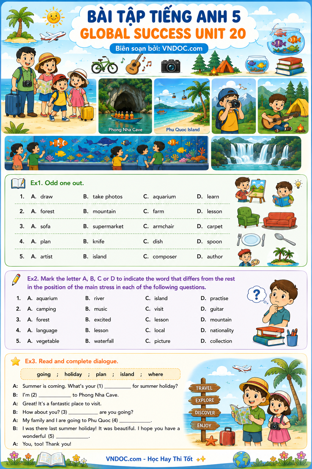 Bài tập tiếng Anh 5 Global Success Unit 20 Our summer holidays