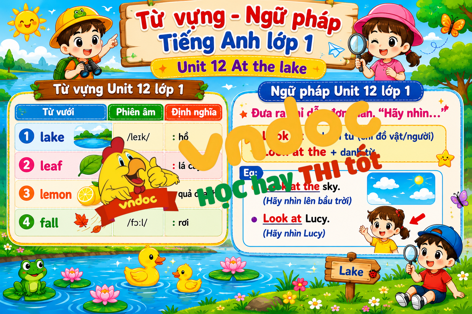 Từ vựng Ngữ pháp Unit 12 lớp 1 At the lake