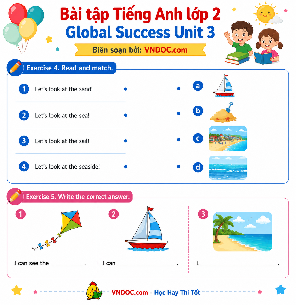 Bài tập Tiếng Anh lớp 2 Unit 3 At the seaside