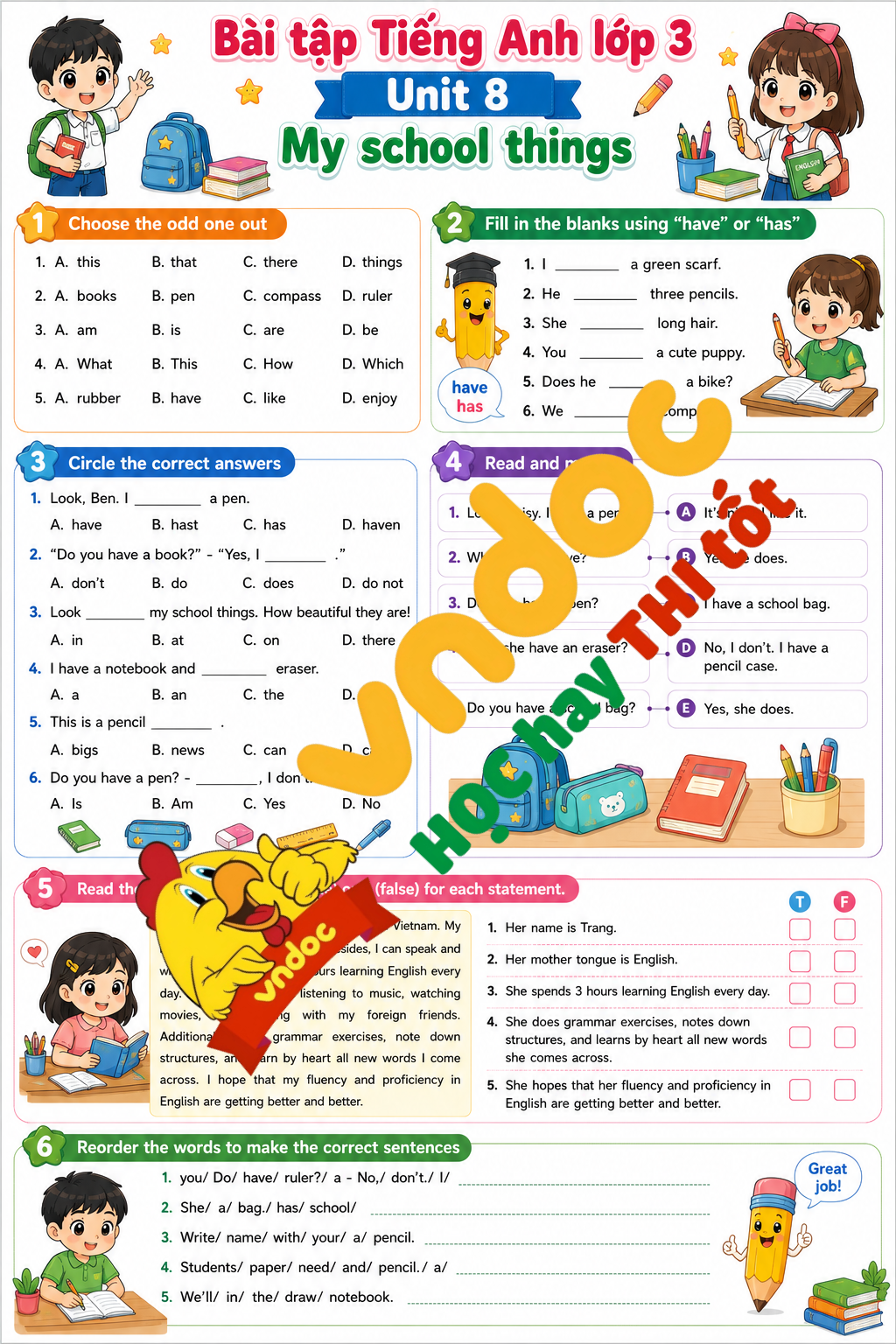 Bài tập Unit 8 lớp 3 minh họa 