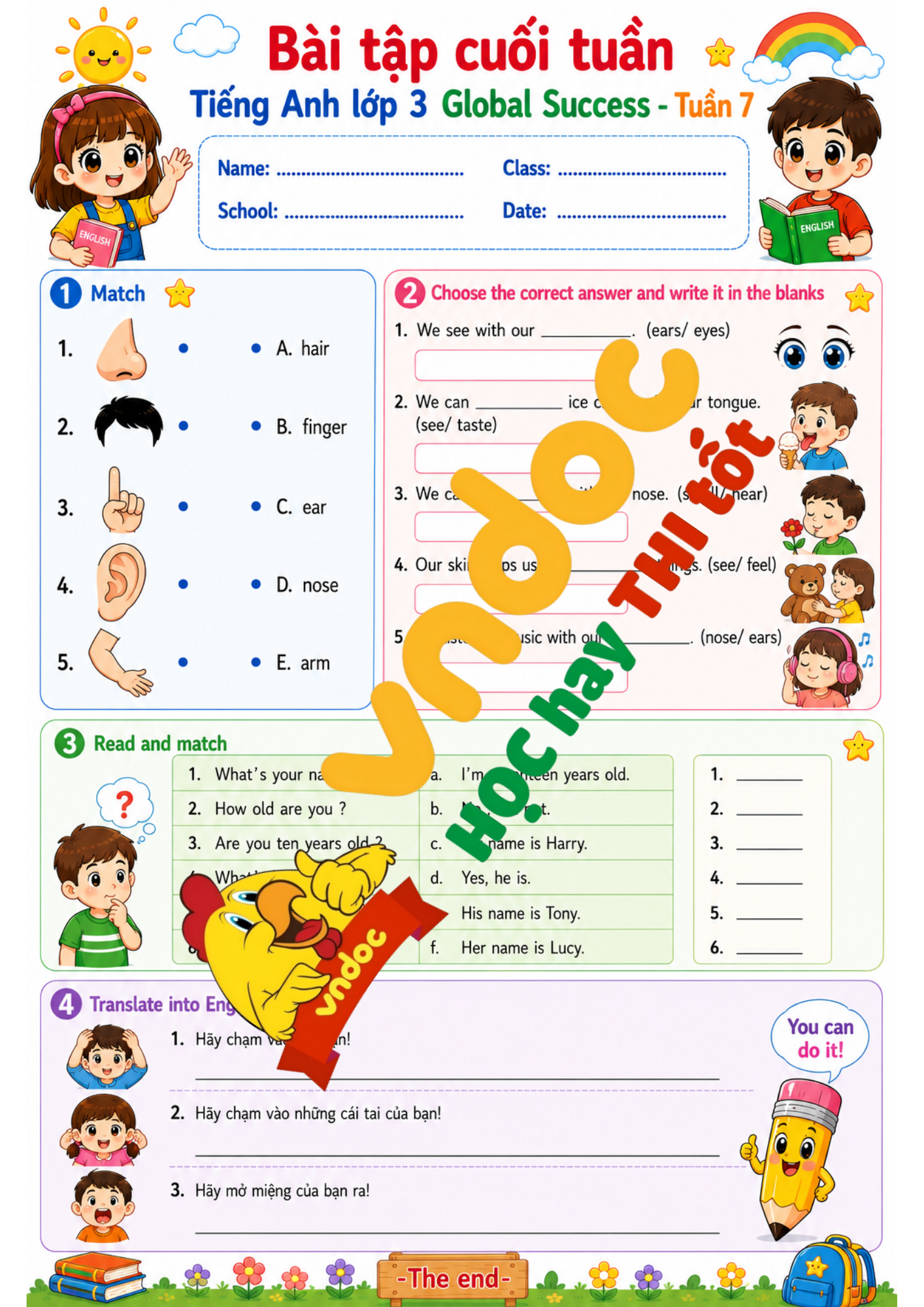 BTCT Tiếng Anh 3 Tuần 7 minh họa 