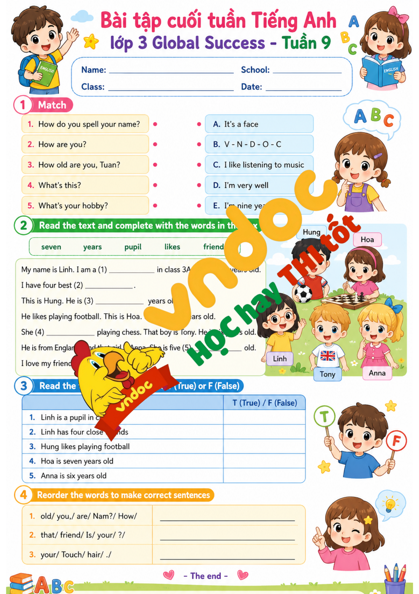 BTCT tiếng Anh lớp 3 tuần 9 