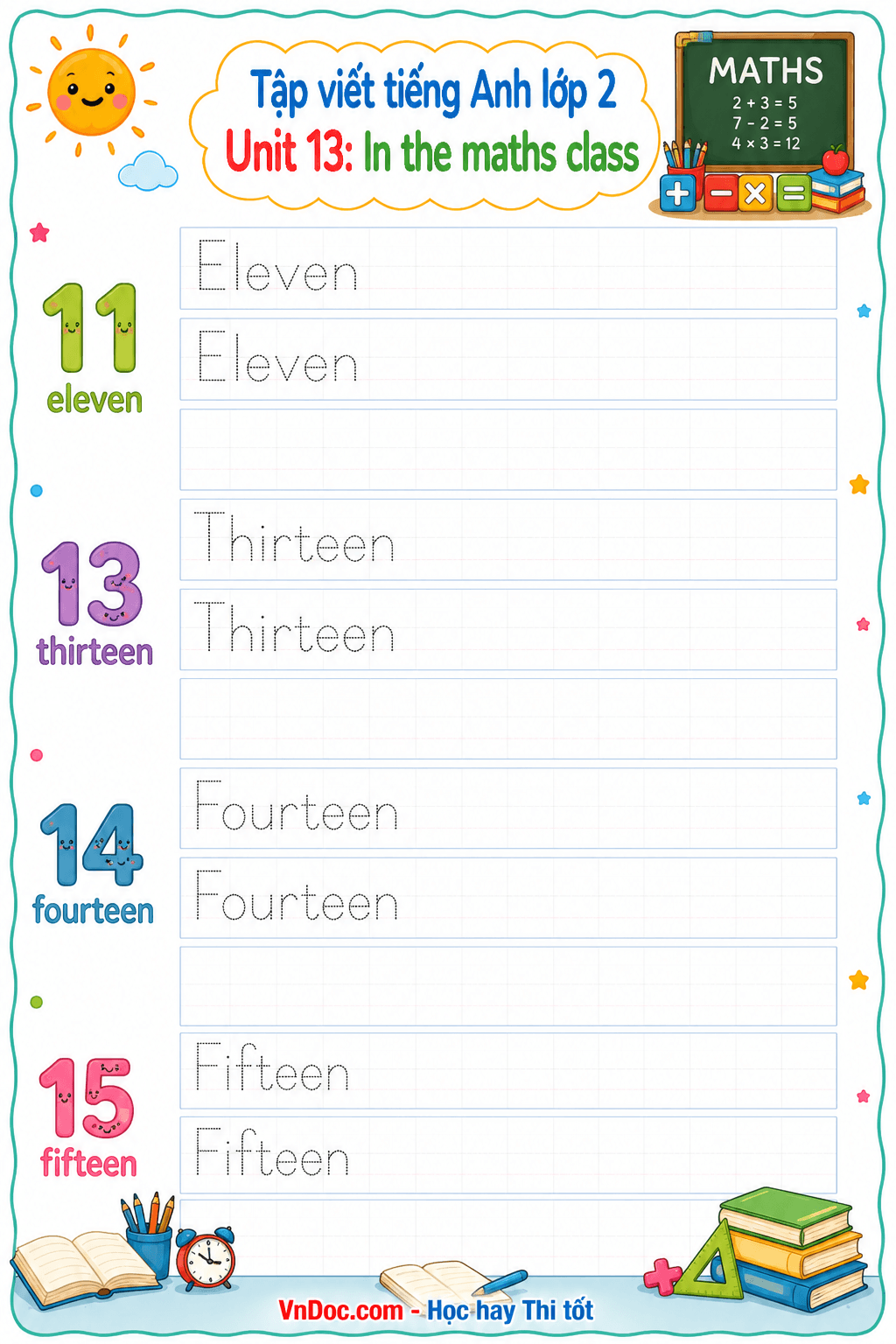 Tập viết Tiếng Anh lớp 2 Unit 13: In the maths class