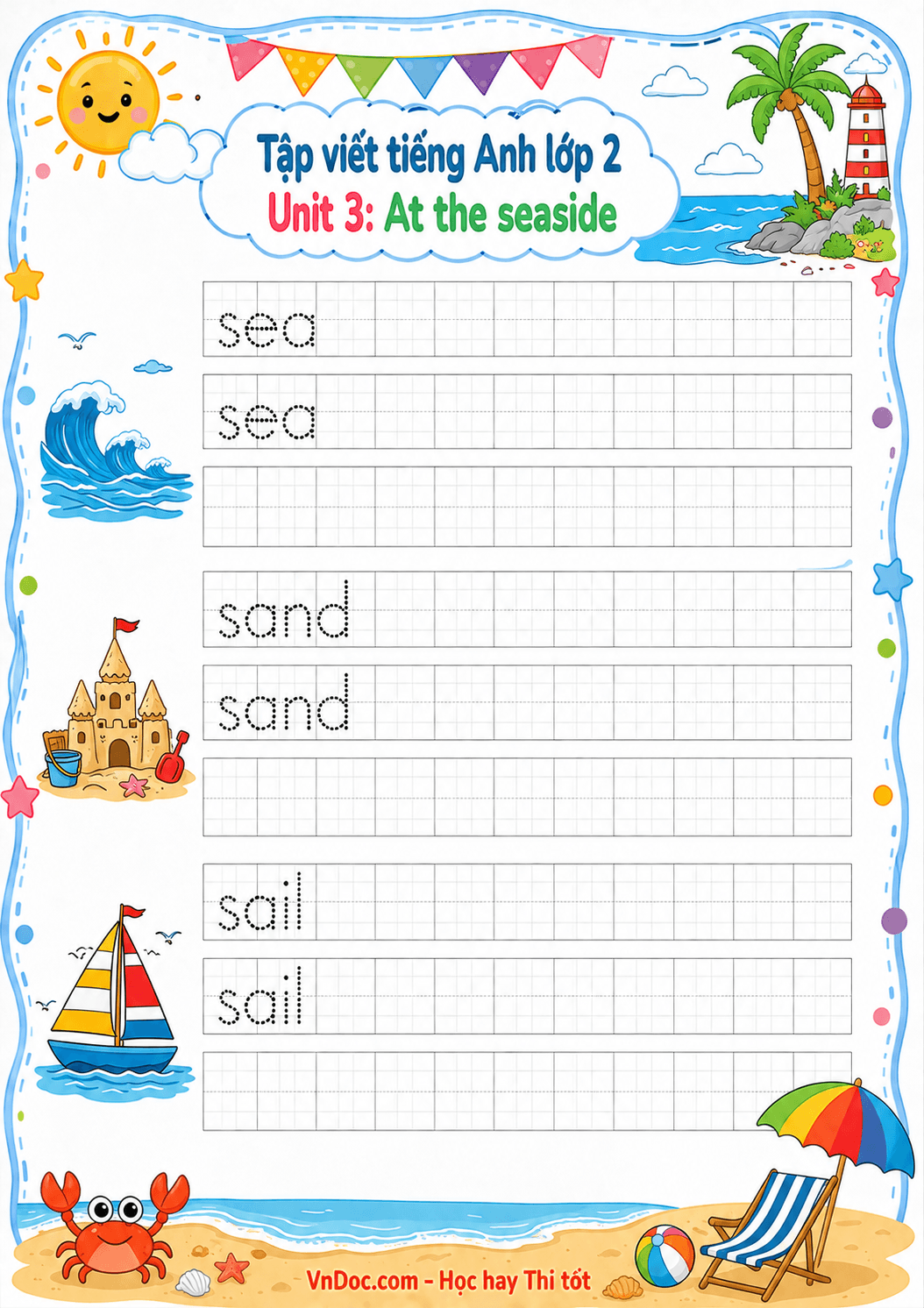 Tập viết Tiếng Anh lớp 2 Unit 3: At the seaside