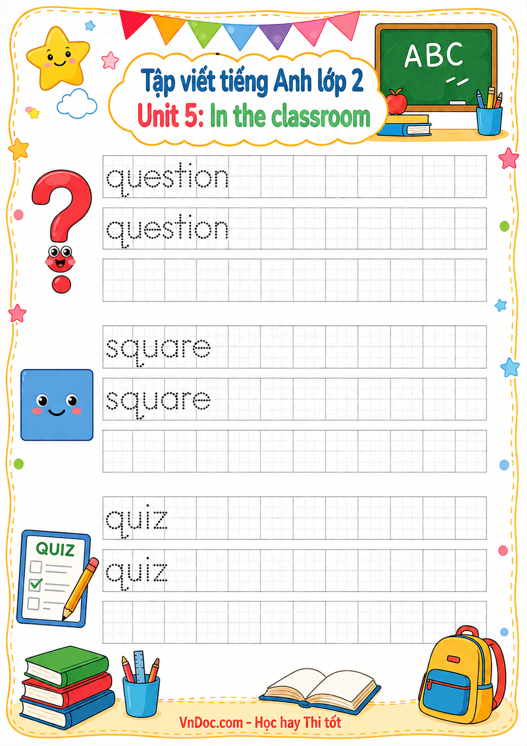 Tập viết Tiếng Anh lớp 2 Unit 5: In the classroom